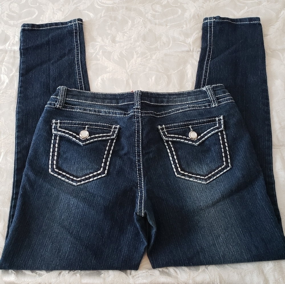 Vintage Eighty Eight Y2K Low Rise Jeans Stitch Details Rhinestone Pocket Sz 13
